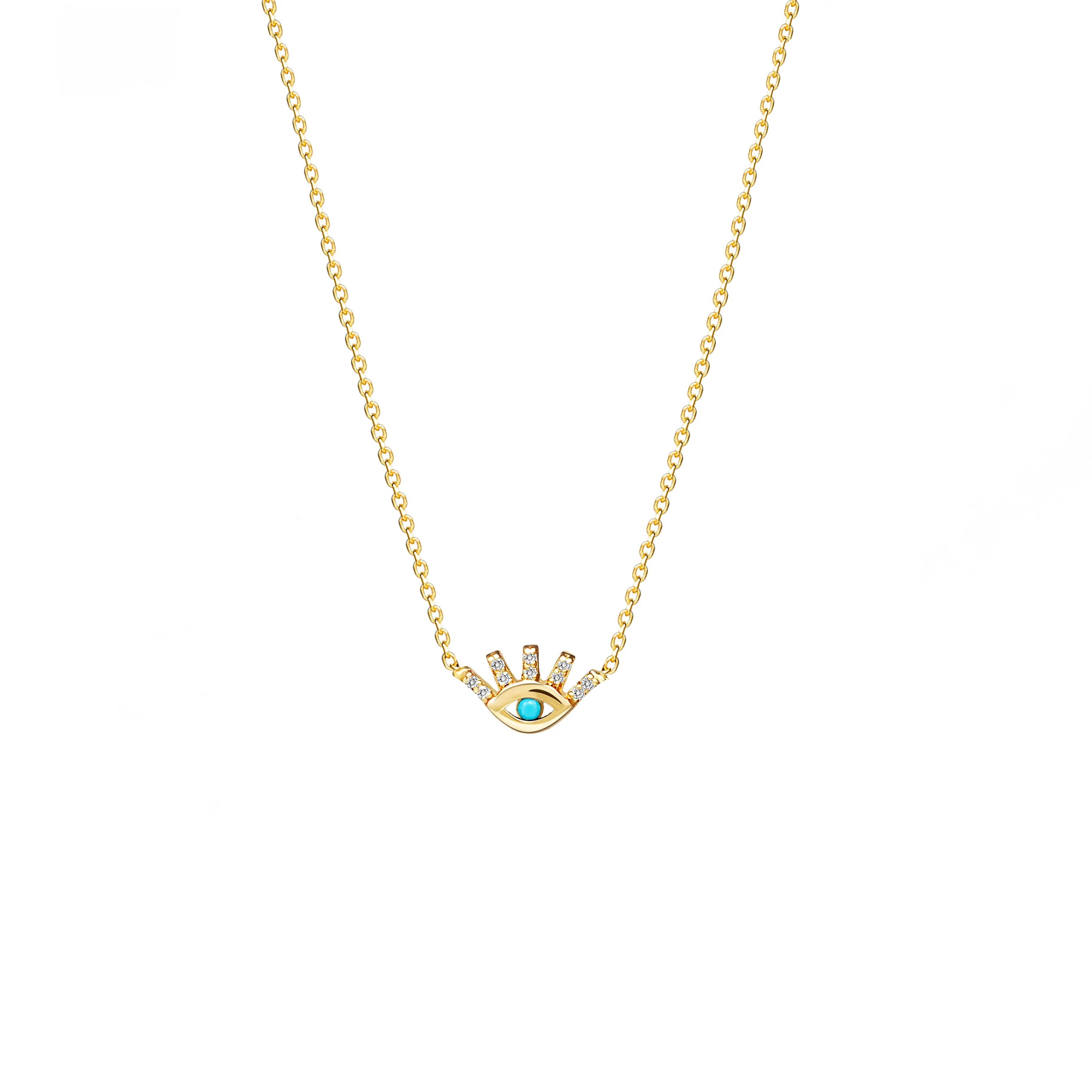 Evil Eye Turquoise Diamond Necklace - 14 karat gold necklace for women, diamond 0.08ct, turquoise 0.03ct