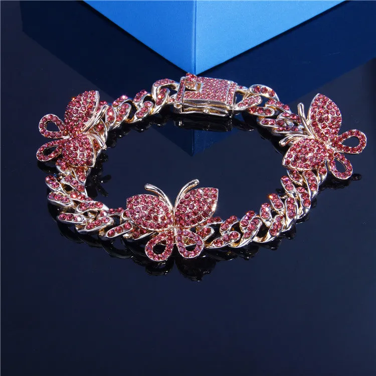 Exquisite Full Diamond Butterfly Cuban Vintage Thick Anklet (OA0013)