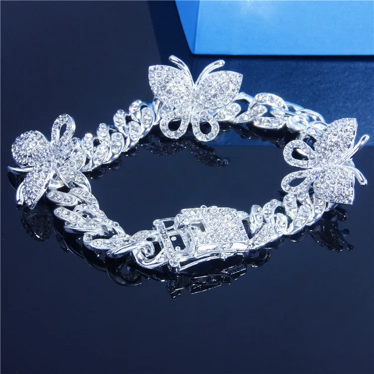 Exquisite Full Diamond Butterfly Cuban Vintage Thick Anklet (OA0013)