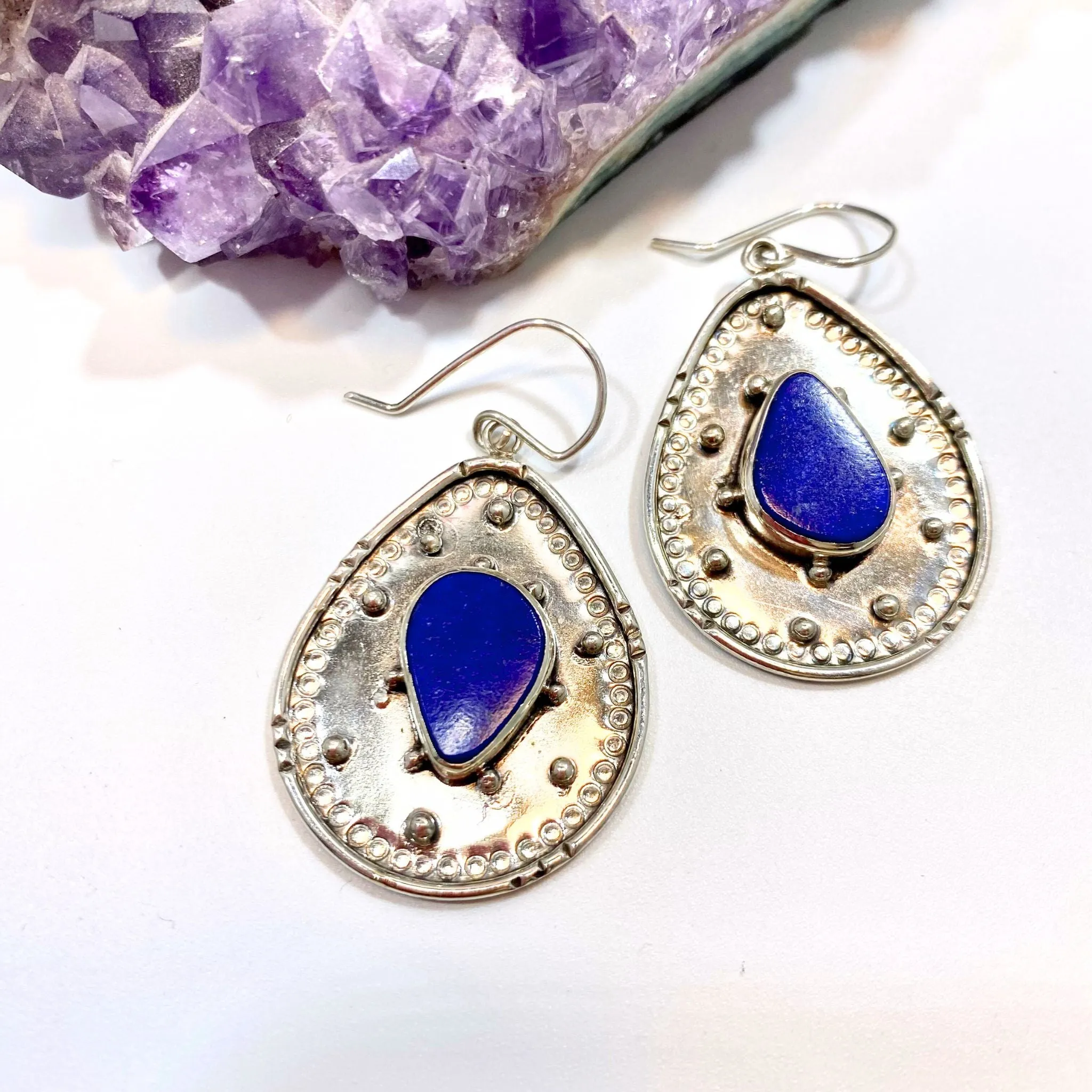 Farangis Silver & Lapis Lazuli Earrings from Tajikistan