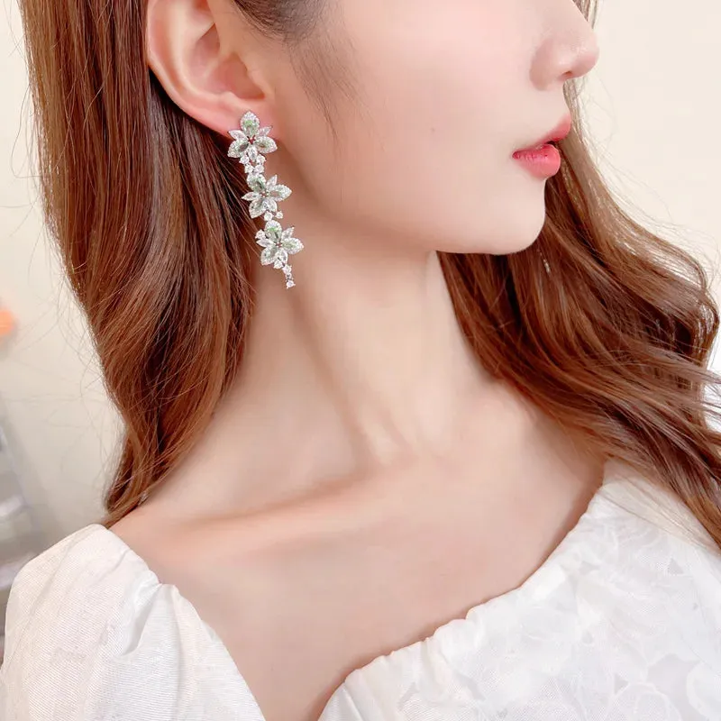 Fashion Elegant Cubic Zirconia Earrings Banquet Dress Paired Long Flower Earrings Women Jewely Accessories LYI161