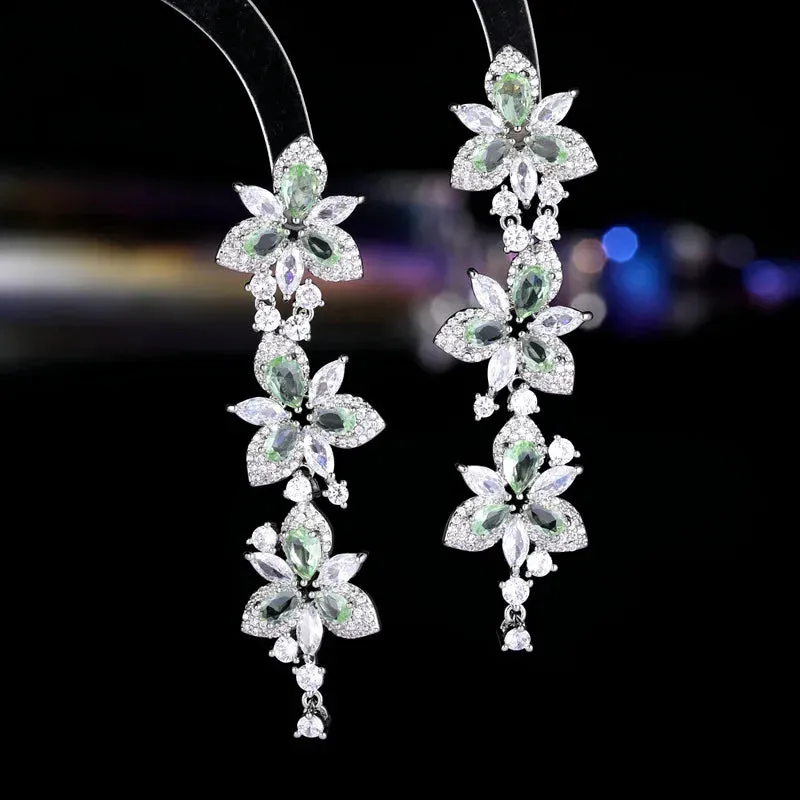 Fashion Elegant Cubic Zirconia Earrings Banquet Dress Paired Long Flower Earrings Women Jewely Accessories LYI161