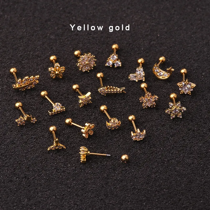 Fashion Inlaid Zircon Fine Pin Screw Stud Earrings