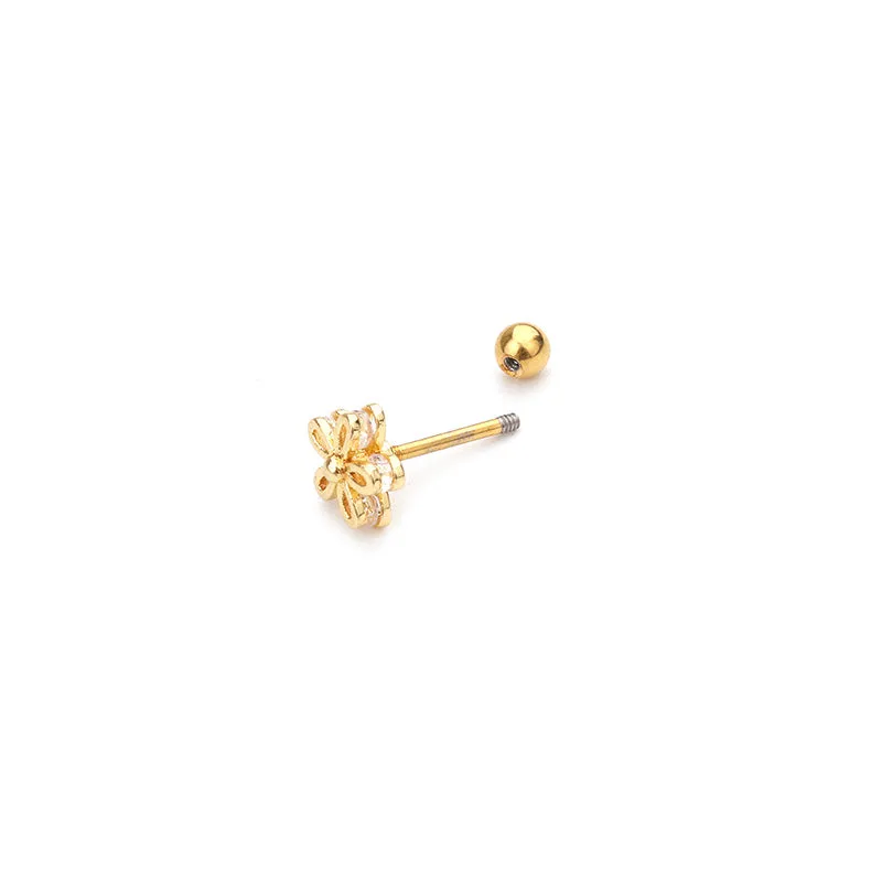 Fashion Inlaid Zircon Fine Pin Screw Stud Earrings