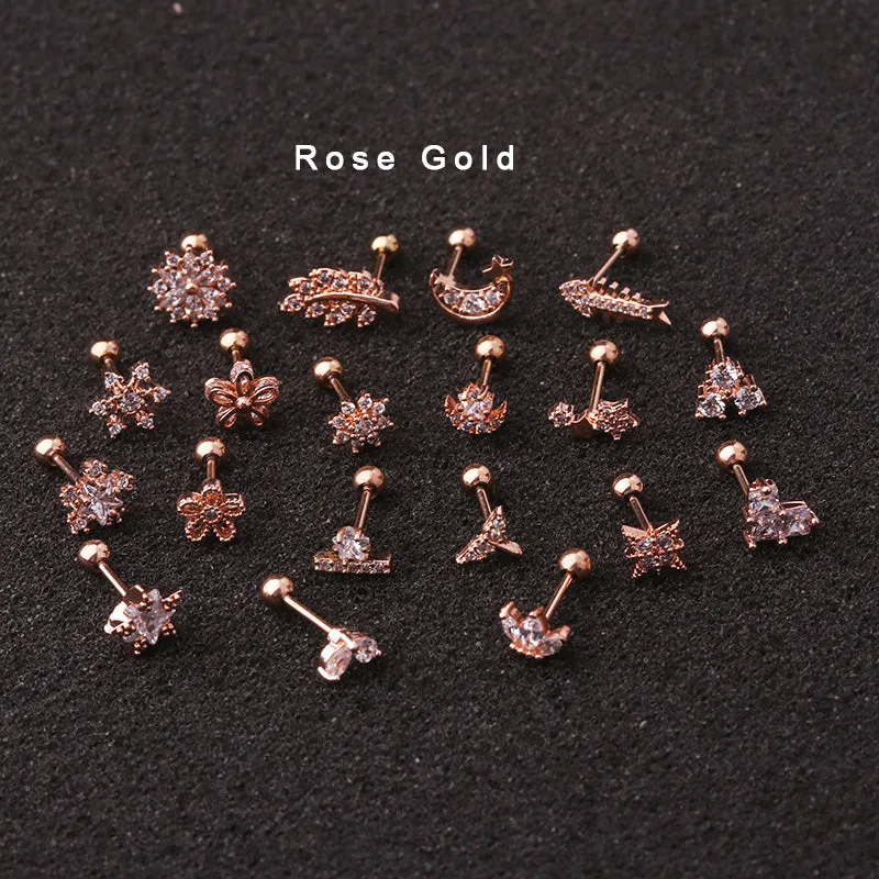 Fashion Inlaid Zircon Fine Pin Screw Stud Earrings