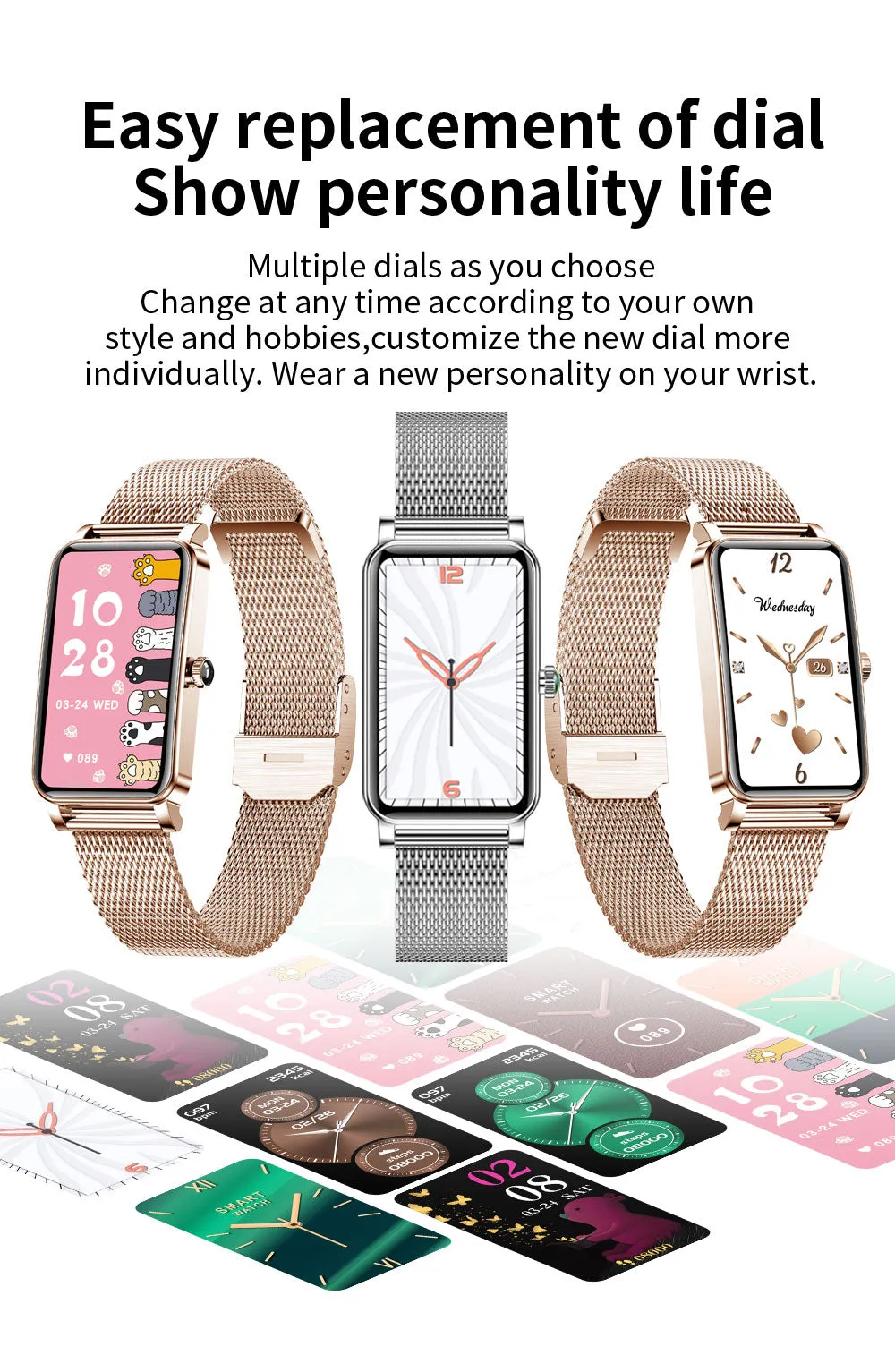 Fashion Women Smart Watch Custom Dial Full Touch Screen IP68 Waterproof Smartwatch for Woman Lovely Bracelet Heart Rate Monitor