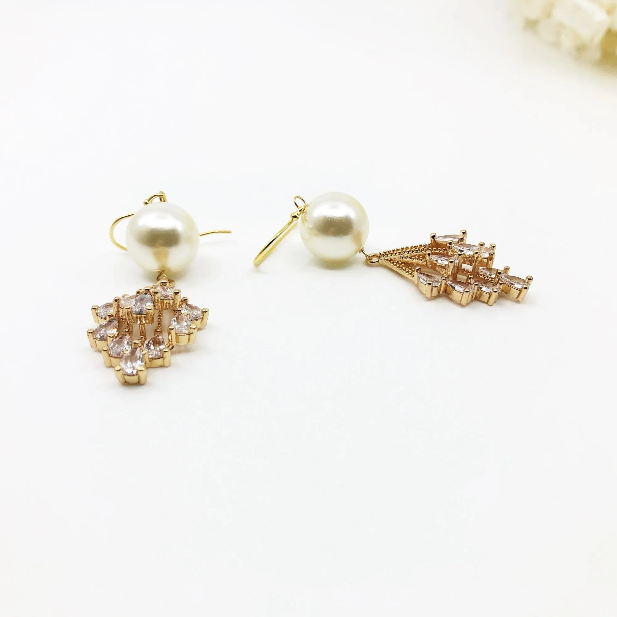 Firework Zircon and Pearl Earrings