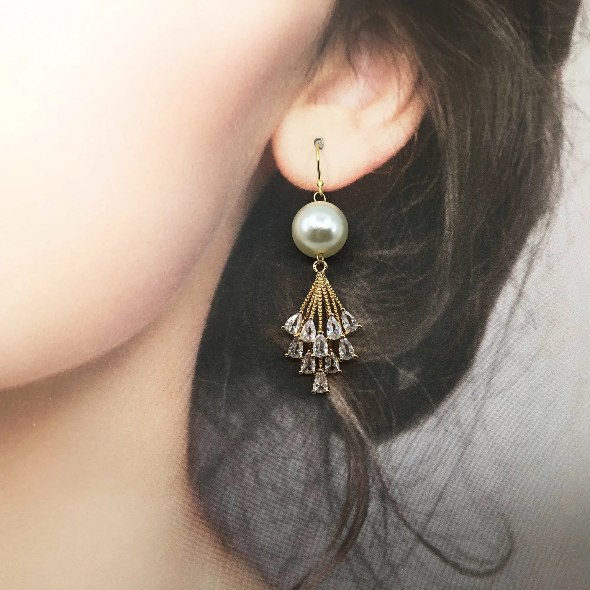 Firework Zircon and Pearl Earrings