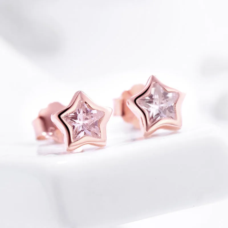 Forest Style Zircon Studded Star Earrings in Pure Silver