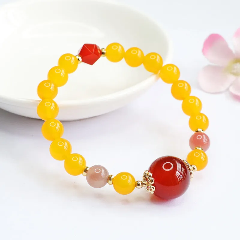 Fortune's Favor Sterling Silver Bracelet with Yellow Chalcedony and Red Agate Facet