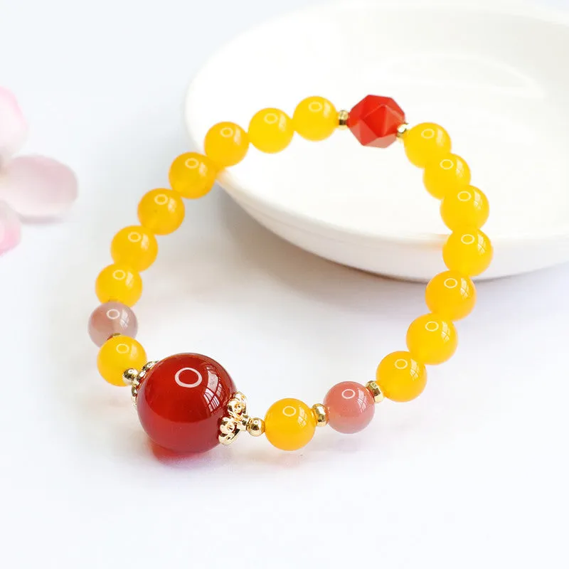 Fortune's Favor Sterling Silver Bracelet with Yellow Chalcedony and Red Agate Facet