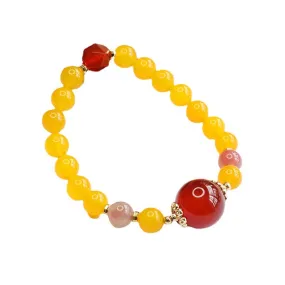 Fortune's Favor Sterling Silver Bracelet with Yellow Chalcedony and Red Agate Facet