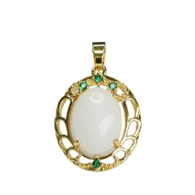 Fortune's Favorite Jade Pendant with Sterling Silver Needle and Zircon Hollow Detail