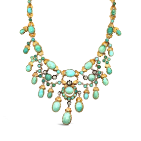 French Turquoise & Diamond Estate Necklace