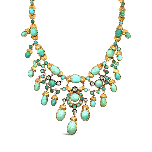 French Turquoise & Diamond Estate Necklace