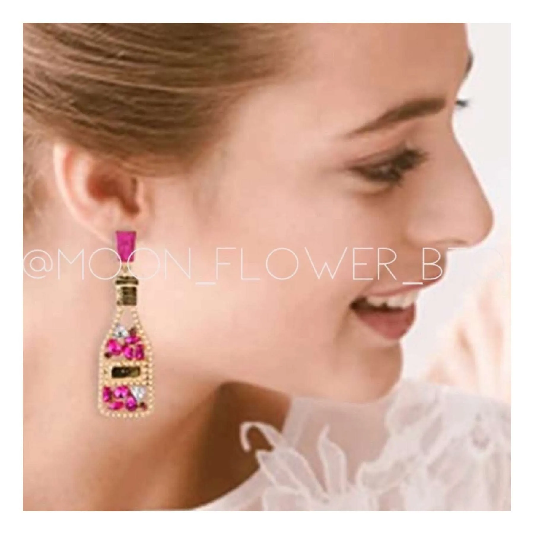 Fuchsia Champagne Bottle Dangly Earrings