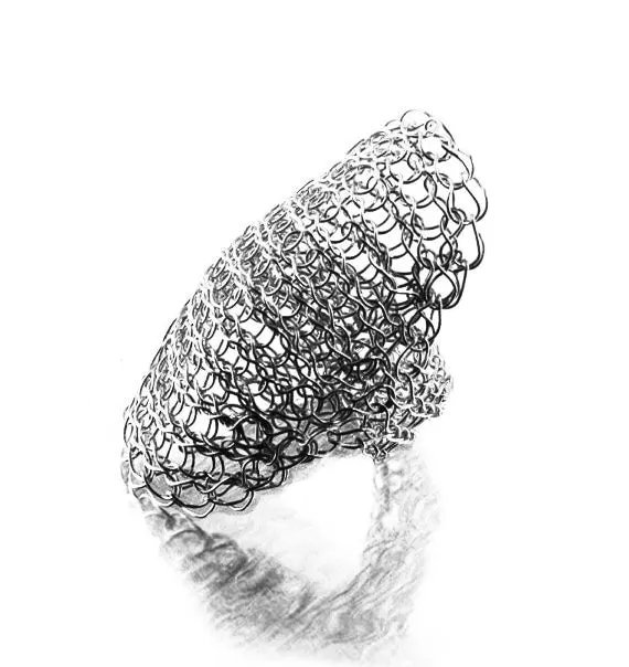 Full finger ring in oxidized  silver