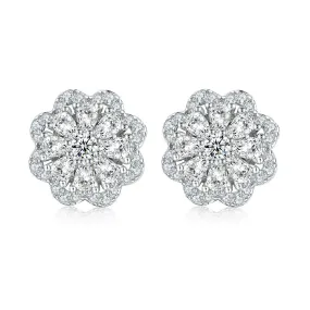 Full Zircon Flower Sterling Silver Stud Earrings