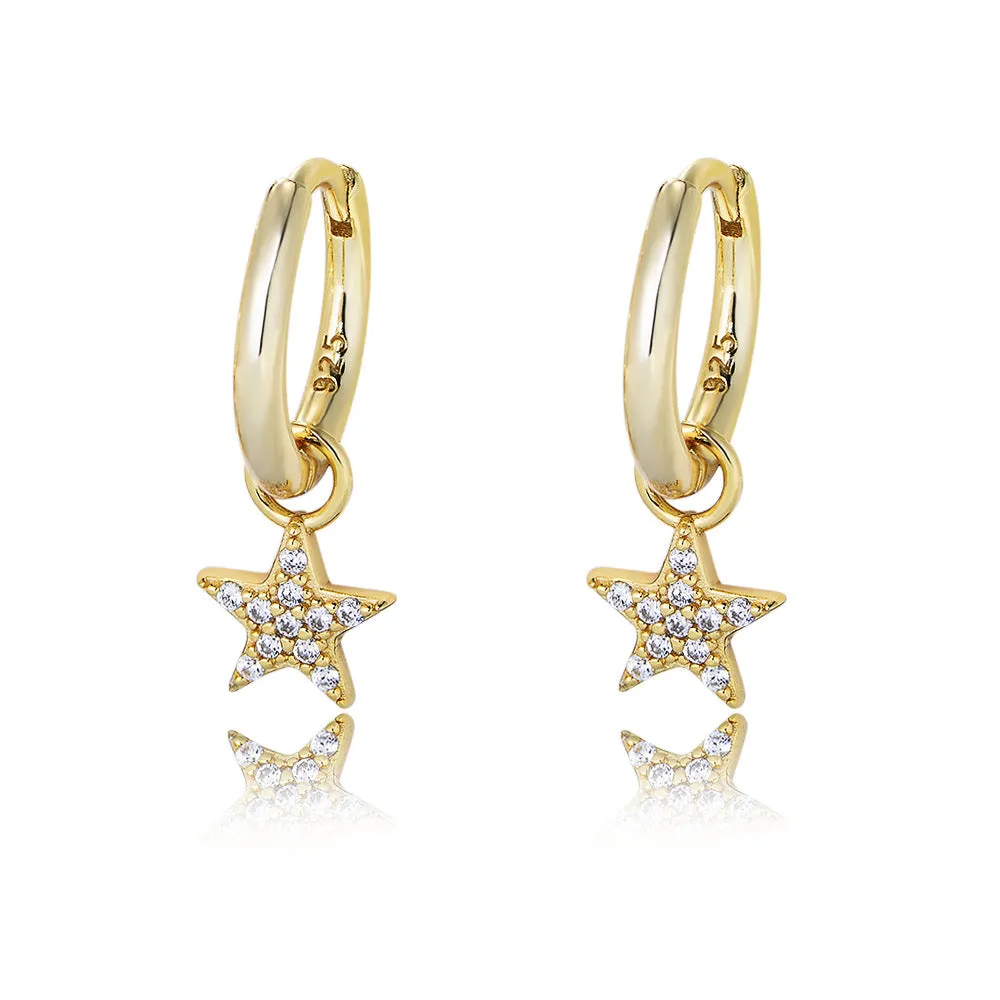 Full Zircon Star Silver Drop Earrings for Women