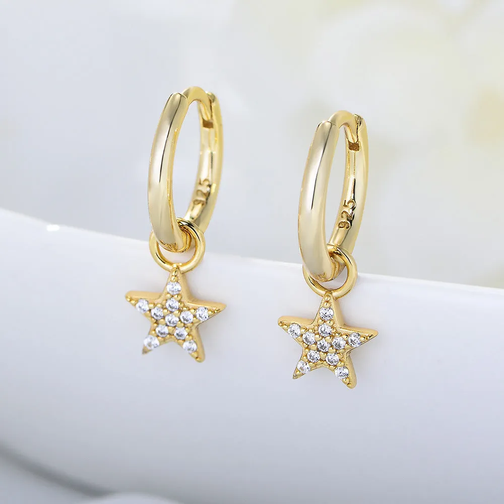 Full Zircon Star Silver Drop Earrings for Women