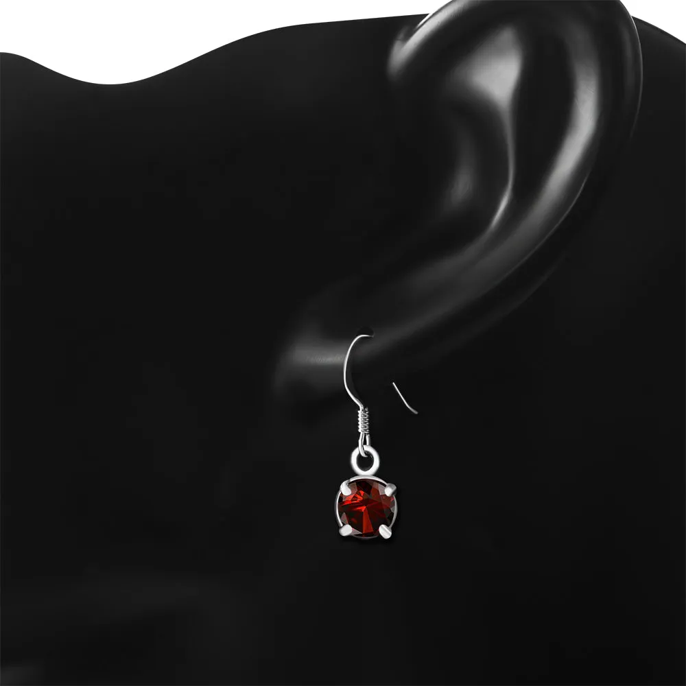 Garnet CZ Round Sterling Silver Dangling Earrings