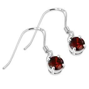 Garnet CZ Round Sterling Silver Dangling Earrings