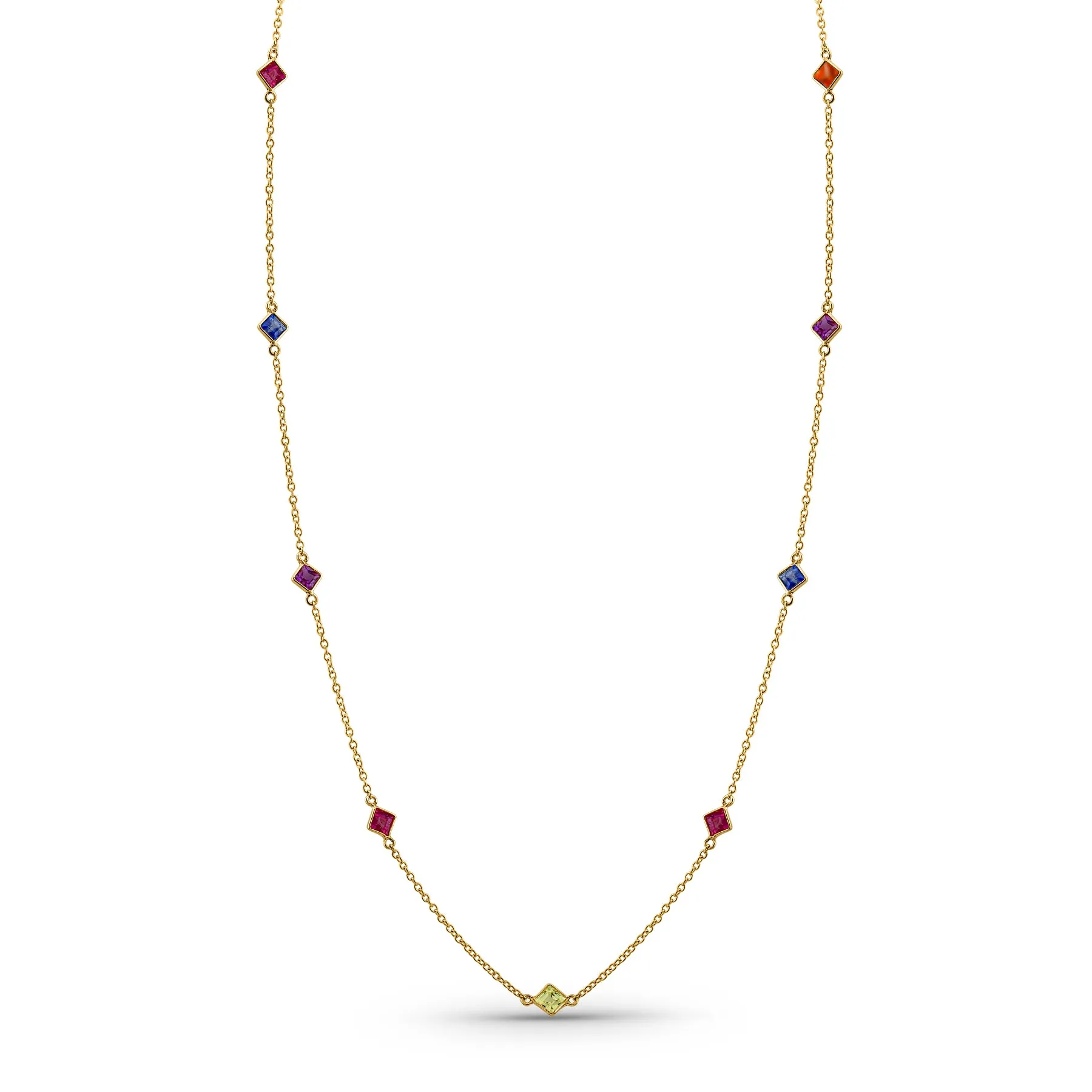 Gemstone Princess-Cut Station Necklace In 18K Yellow Gold