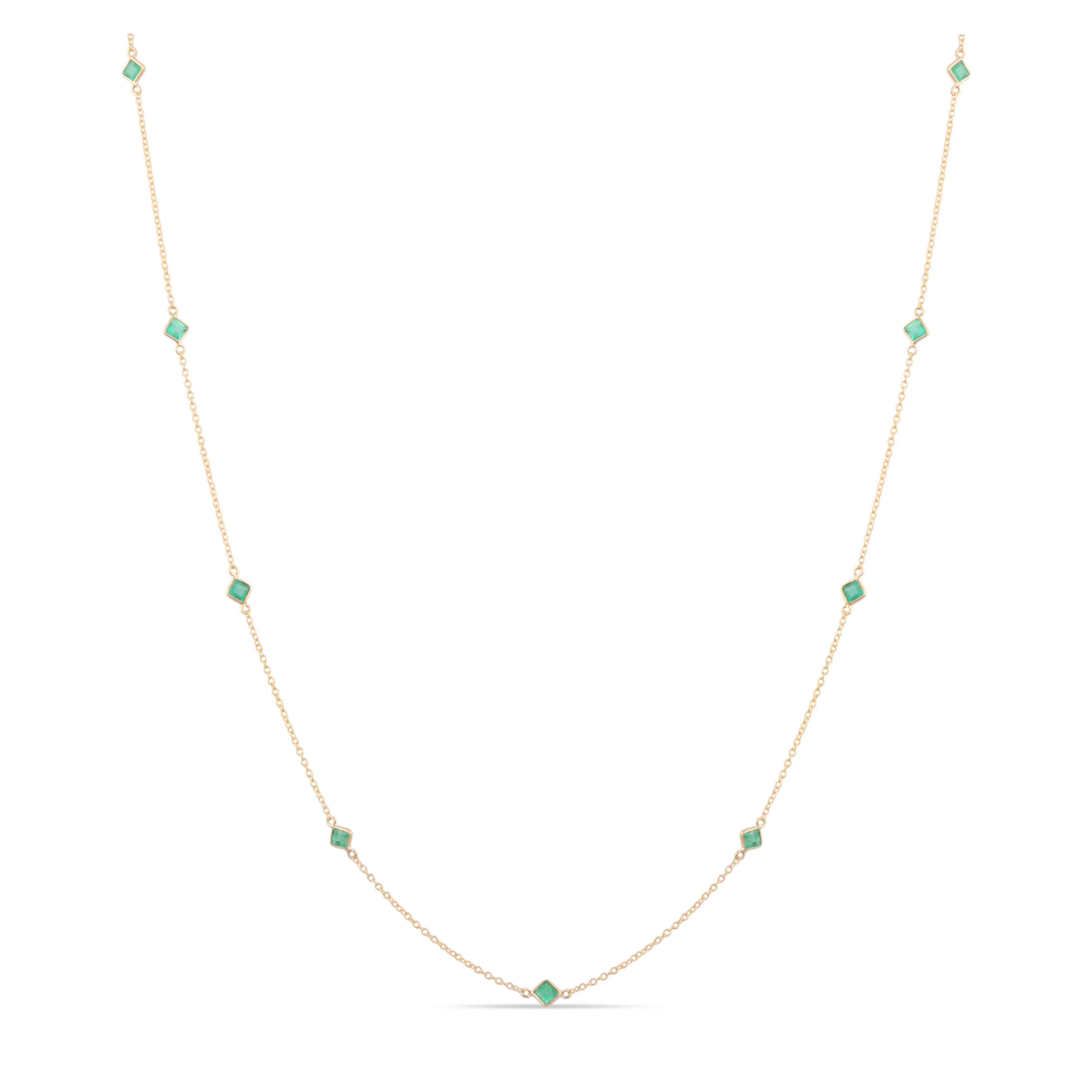 Gemstone Princess-Cut Station Necklace In 18K Yellow Gold