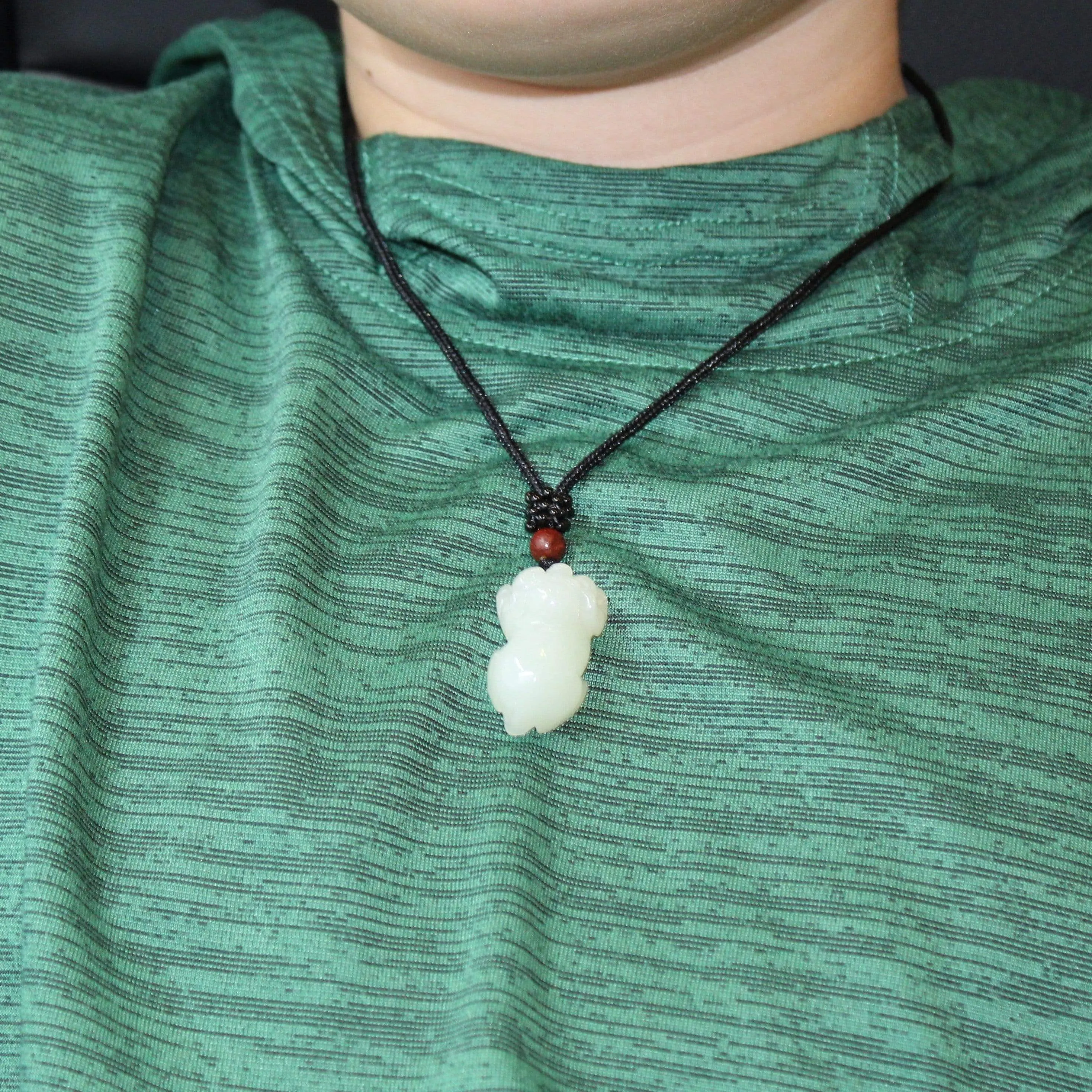 Genuine Nephrite White Jade Lucky Pig Pendant Necklace