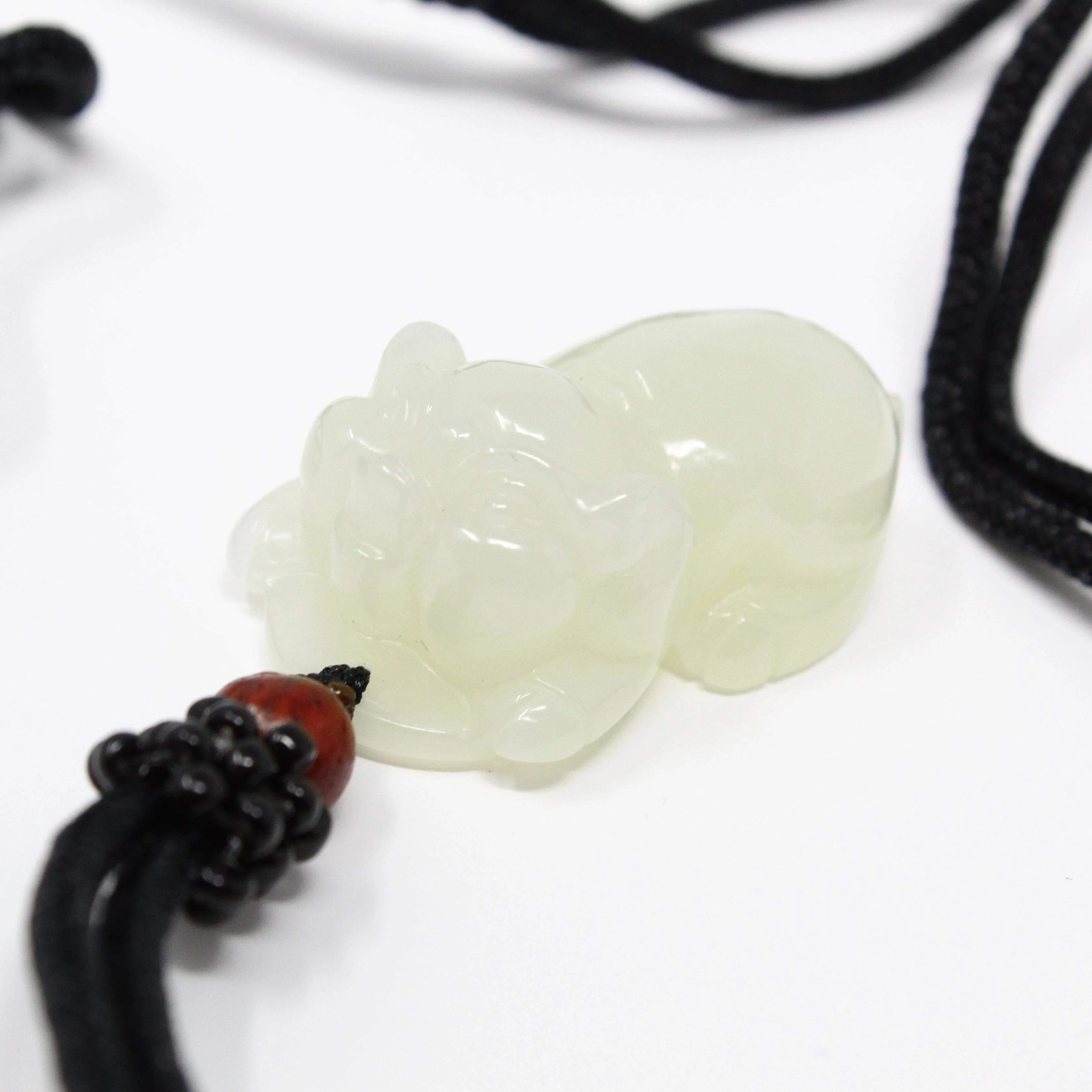 Genuine Nephrite White Jade Lucky Pig Pendant Necklace