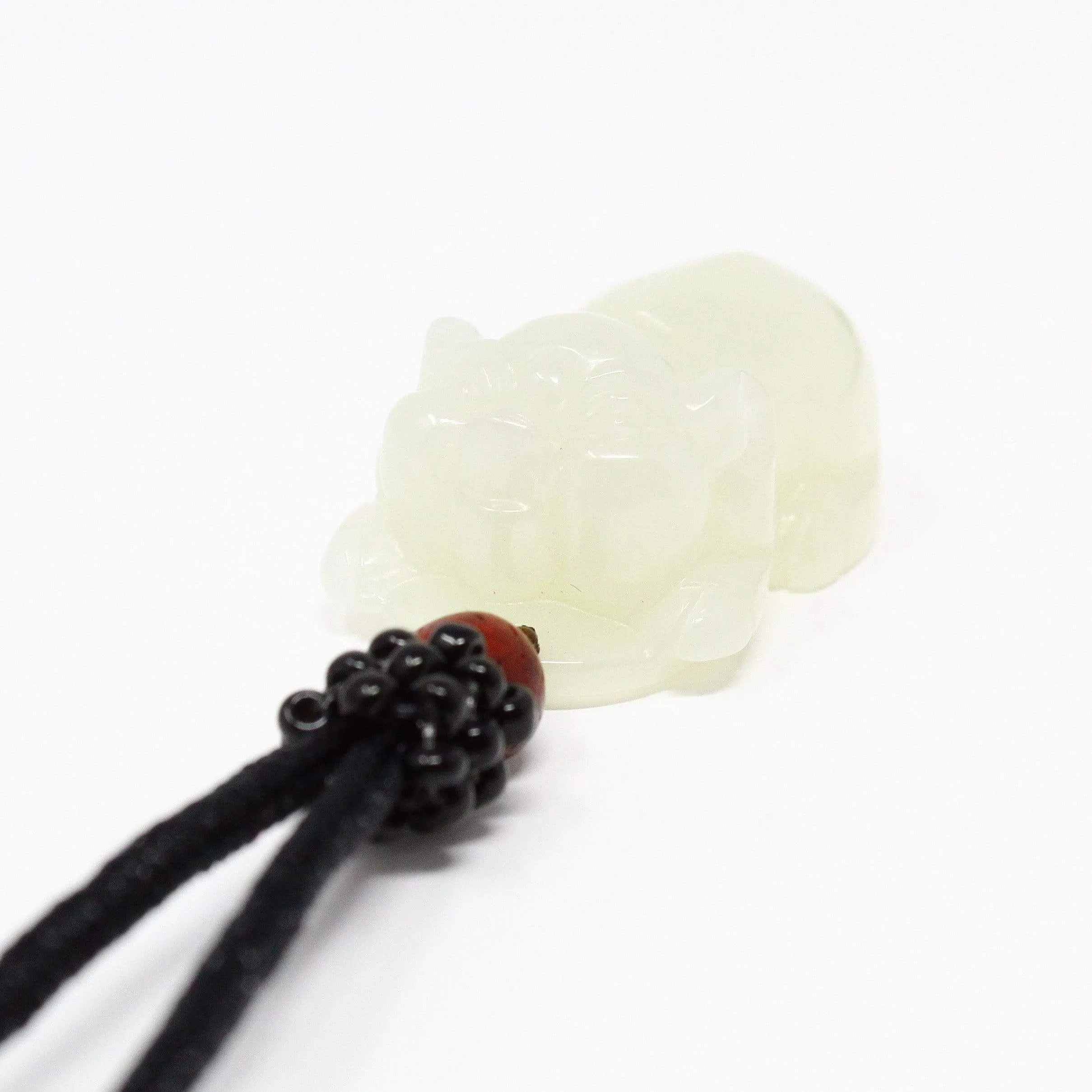 Genuine Nephrite White Jade Lucky Pig Pendant Necklace