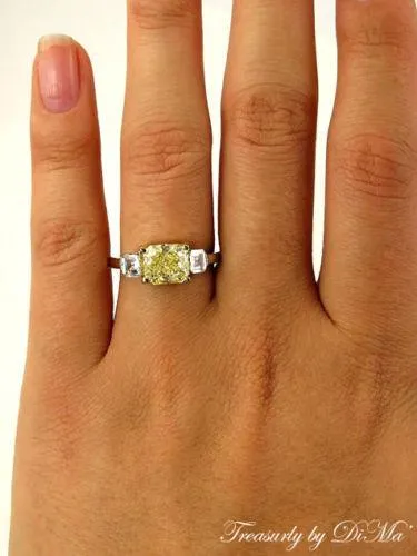 GIA 2.52CT ESTATE FANCY YELLOW RADIANT DIAMOND ENGAGEMENT WEDDING RING 3 STONE