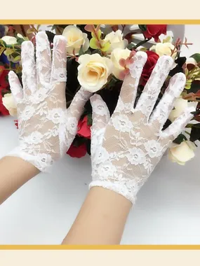 Girls White Vintage Style Lace Gloves