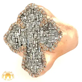 Gold 3D Cross Ring with baguette and round diamonds