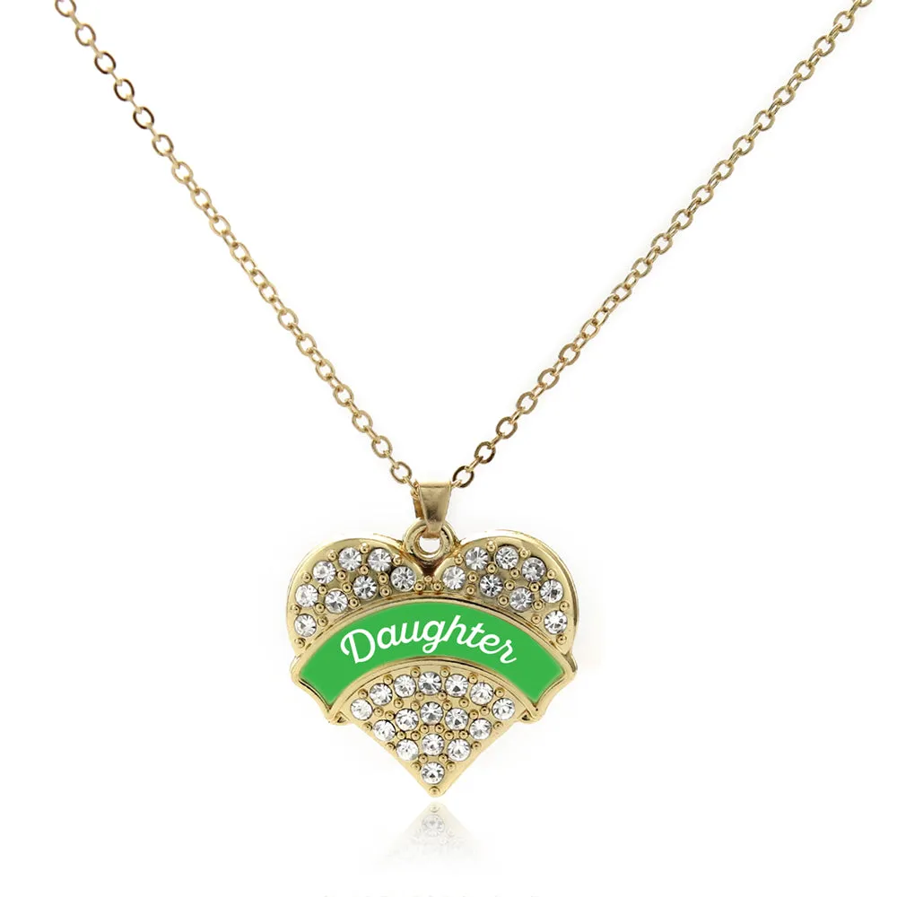 Gold Emerald Green Daughter Pave Heart Charm Classic Necklace