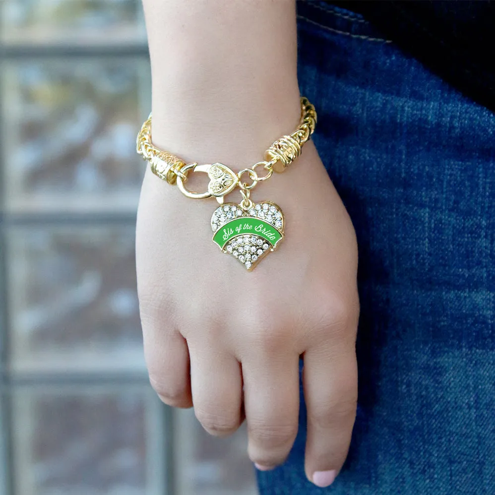 Gold Emerald Green Sis of the Bride Pave Heart Charm Braided Bracelet