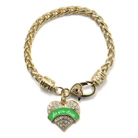 Gold Emerald Green Sis of the Bride Pave Heart Charm Braided Bracelet