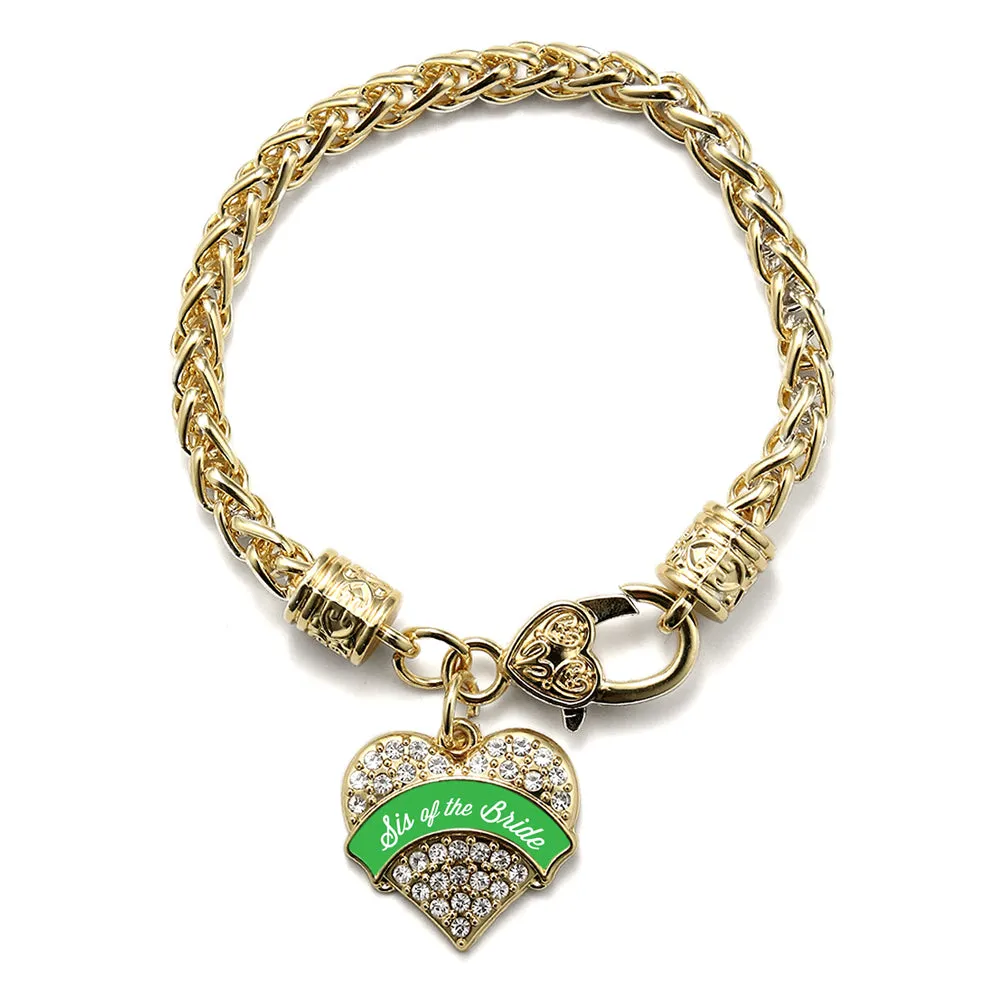 Gold Emerald Green Sis of the Bride Pave Heart Charm Braided Bracelet