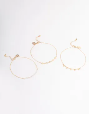 Gold Heart, Pearl & Star Anklet Pack