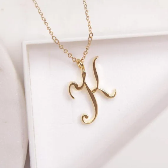 Gold Initial Necklace, Cursive Alphabet Necklace, Personalized Jewelry, A to Z Letter Necklace, Dainty Monogram Necklace, Gift for Her