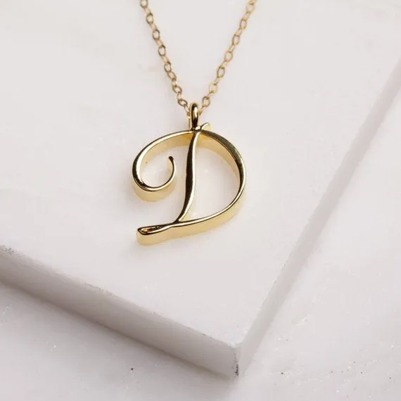 Gold Initial Necklace, Cursive Alphabet Necklace, Personalized Jewelry, A to Z Letter Necklace, Dainty Monogram Necklace, Gift for Her