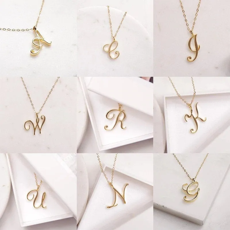 Gold Initial Necklace, Cursive Alphabet Necklace, Personalized Jewelry, A to Z Letter Necklace, Dainty Monogram Necklace, Gift for Her