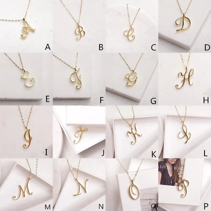 Gold Initial Necklace, Cursive Alphabet Necklace, Personalized Jewelry, A to Z Letter Necklace, Dainty Monogram Necklace, Gift for Her