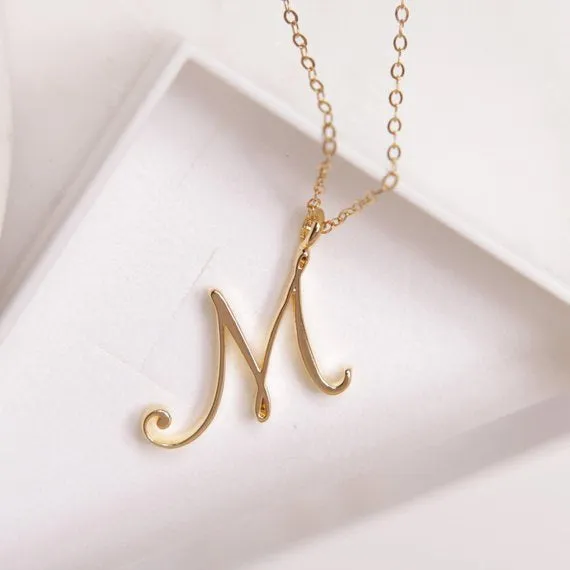 Gold Initial Necklace, Cursive Alphabet Necklace, Personalized Jewelry, A to Z Letter Necklace, Dainty Monogram Necklace, Gift for Her