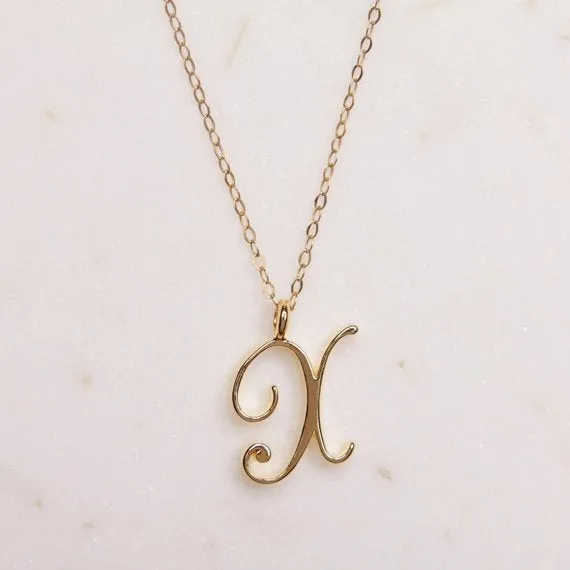 Gold Initial Necklace, Cursive Alphabet Necklace, Personalized Jewelry, A to Z Letter Necklace, Dainty Monogram Necklace, Gift for Her