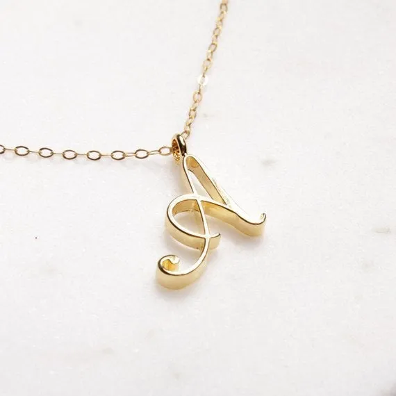 Gold Initial Necklace, Cursive Alphabet Necklace, Personalized Jewelry, A to Z Letter Necklace, Dainty Monogram Necklace, Gift for Her