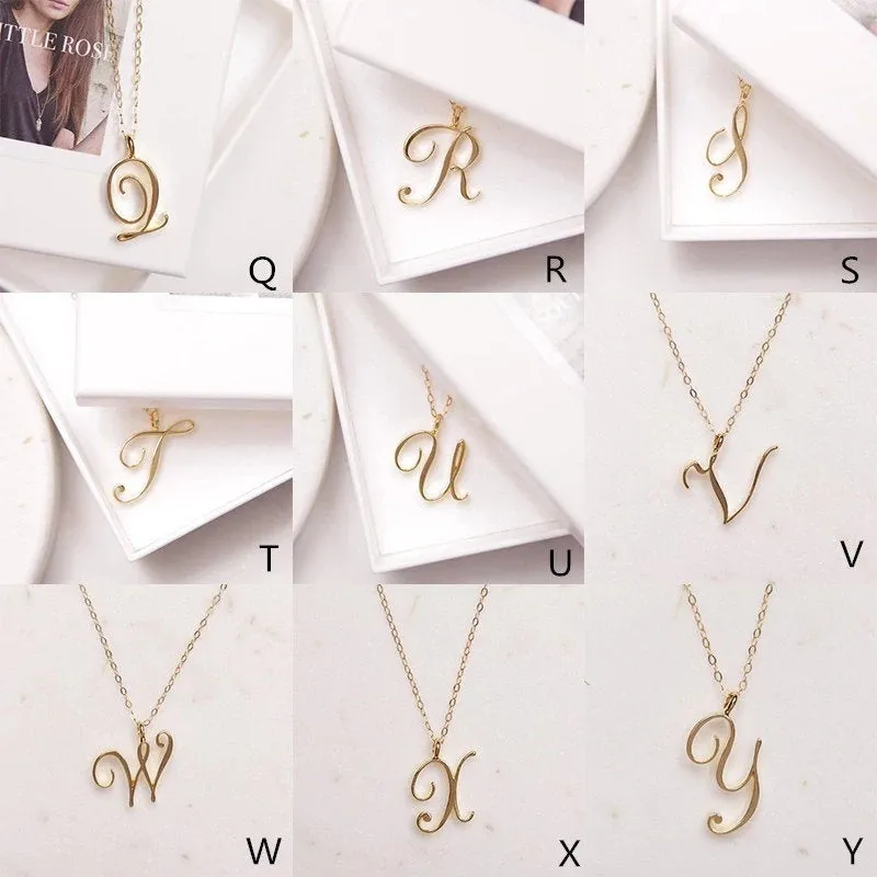 Gold Initial Necklace, Cursive Alphabet Necklace, Personalized Jewelry, A to Z Letter Necklace, Dainty Monogram Necklace, Gift for Her