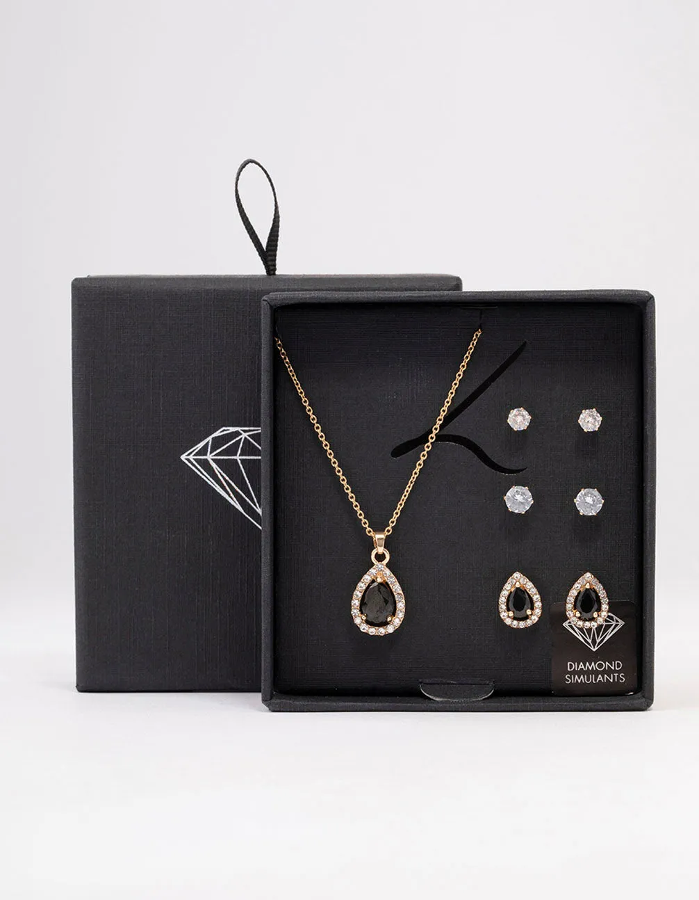 Gold Multi Pear Diamante Jewellery Set