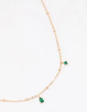 Gold Pear Emerald Droplet Chain Necklace