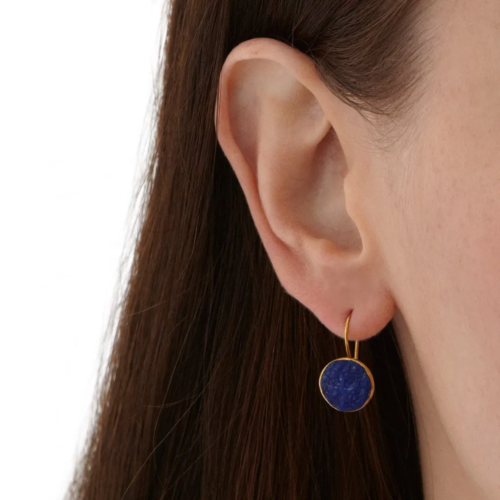 Gold Plate Lapis Lazuli Drop Earrings - Afghanistan